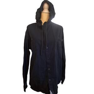Molokai Surf Company Hooded Button Down Shirt, 100% Cotton, Navy, Size XL, Men's